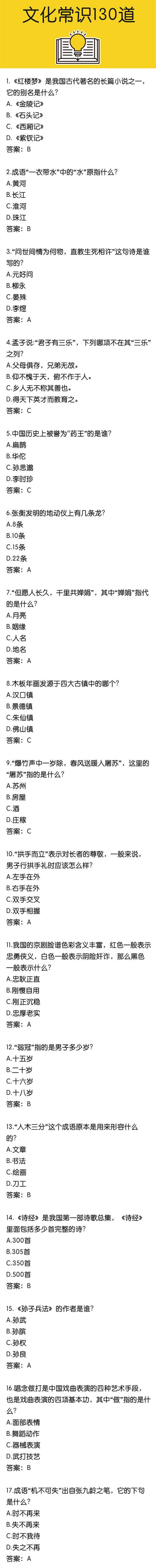 國家公務(wù)員考試沖刺復(fù)習(xí)文化常識(shí)130題（1）